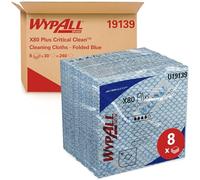 WypAll X80 Plus Critical Clean Paños 19139 - Paños de limpieza con código de color azul - 8 paquetes x 30 paños azules plegados en cuatro partes (240 paños reutilizables)