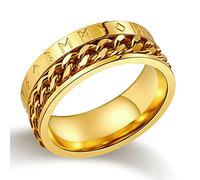 WYPAN Anillos de Runas Vikingas para Hombres, Anillo de Acero Inoxidable con Cadena Giratoria, Joyería Gótica Vintage Pagana Escandinava Nórdica, Regalo de Hip Hop Personalizado para Niños,Oro,10