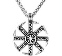 WYPAN Collar Kolovrat Eslavo de Acero Inoxidable para Hombre, Collar Vikingo con Rueda de Sol Eslava Nórdico Medio Vintage Joyería de Amuleto con Colgante Pagano