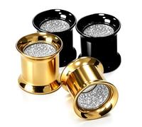 WYR 2 dilatadores de oreja unisex para mujeres y hombres, de acero inoxidable hueco, color dorado, plateado, negro, con tornillo de circonita, dilatador de oreja, dilatador de oreja, piercing corporal
