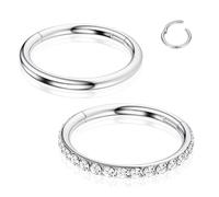 WYR G23 - Aros de titanio para la nariz: 2 aros de nariz sin costuras, hipoalergénicos, para cartílago, hélice, daith, caracola, joyería, oro, plata, negro, 6 mm-10 mm, 20g 6mm, Titanio, Circonita