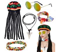 WYRGQIQN 1 Sombrero Largo Trenzado, 1 Collar, 1 Bufanda, 1 par de anteojos y 1 Pulsera, Gorra de Peluca Trenzada Negra, Gorro Toad único, Increíble Sombrero de selección de H.P y Sombrero Mexicano