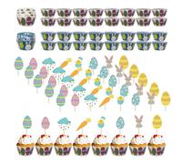 WYRGQIQN Adornos Pascua de Conejos - Set de 100 Moldes de Pasteles con Temática de Pascua y 40 Pegatinas para Cupcakes Excelentes para la Decoración Festiva
