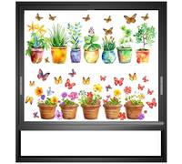 WYRGQIQN decalmile Pegatinas de Ventana Plantas en Macetas Vinilos para Ventanas Plantas Verdes Mariposas Anticolisión Vinilo No Adhesivo de Pegatinas Vidrio Ventana
