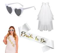 WYRGQIQN Despedida de Soltera Accesorios,Velo de Novia Set de Accesorios para Novia con Diadema, Cinturón y Gafas de Sol Corazón, Incluye Velos con Bordado de Strass