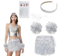 WYRGQIQN Falda de Lentejuelas para Mujer, Mini Falda Brillante Plateada, Talla única, con Cinturilla y Accesorios, Ideal para Fiestas y Celebraciones