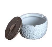 WYRMB Posacenere Retrò In Gres Da Tavolo, Posacenere per Sigarette, Antivento, con Coperchio, per La Decorazione Di Casa E Ufficio, Portacenere,Stile Bianco