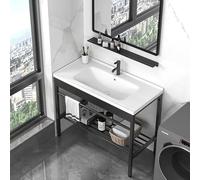 WYRNOBRX Lavabo De Sobremesa Independiente con Estantería De Acero Inoxidable Fregaderos Moderno De Cerámica Lavabos Rectangulares Blancos con Estantería De Almacenamiento,Negro,L61*H80*W40