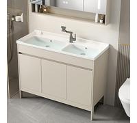 WYRNOBRX Mueble De Baño 100 Cm con Lavabo Doble Armario Almacenamiento Moderno con Grifo, Desagüe Y Tres Puertas Lavabos Grande Cerámica Incluye Mueble Bajo para Hogar,Cream,L91*H74*W46.5