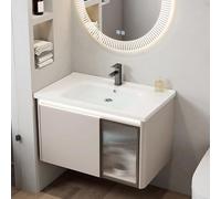 WYRNOBRX Mueble De Baño con Lavabo Montaje En Pared Mueble Suspendido 81 Cm con Fregaderos Grifo, Desagüe Y Puerta Cristal Mueble Moderno con Lavabos Grande para El Hogar,Cream,L81*H38*W48