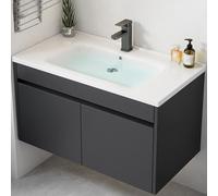 WYRNOBRX Mueble De Baño De 24 Pulgadas con Fregaderos Cerámica Mueble De Baño Independiente con Lavabo con Grifo Y Desagüe 2 Lavabos Grandes De Doble Puerta para Montar Pared,Negro,L61*H38*W40