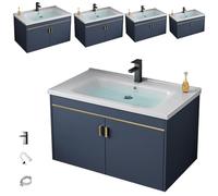WYRNOBRX Mueble De Baño Grande con Lavabo Cerámica con Fregaderos Doble Puerta Y Espacio De Almacenamiento Conjunto Lavabos Y Mueble Pared Moderno con Grifo Y Desagüe Hogar,Azul,L51*H38*W36