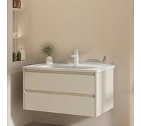 WYRNOBRX Mueble De Baño Moderno con Lavabos Estilo Suspendido con 2 Cajones Fregaderos Lavabo Rectangular De Cerámica Integrado Armario De Gran Capacidad Tiradores Ocultos,Flesh,L91*H49*W48
