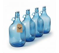 WYSKONT 4 botellas de cristal de 5 l, color azul marino con cierre de clip y asa, globo de cristal resistente de pared gruesa para almacenar agua, zumos, kombucha, vino y licores, 2,9 cm, altura 36 cm
