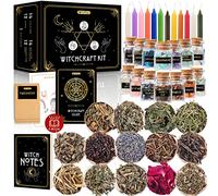 Wyspell Kit de suministros de brujería para altar de bruja, 54 piezas, velas de hechizo, brujas, cristales, frascos, hierbas, hechizos, caja para principiantes, color verde