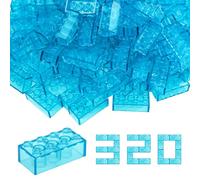 WYSWYG Building Bricks 2x4 Stud 320 piezas, azul transparente, juego de bloques de construcción clásicos, compatible con todas las principales marcas