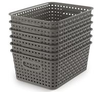 WYT Canastas organizadoras de almacenamiento tejidas, color gris, paquete de 6 cestas tejidas de plástico, 10.1 x 7.5 x 4.1 pulgadas