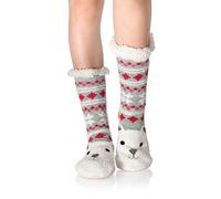 WYTartist Calcetines Antideslizantes para Mujer Calcetines Calentitos Andar Por Casa Invierno Calcetines Termicos Mujer (White Bear)