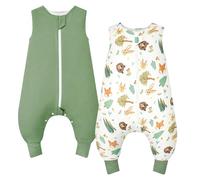 WYTbaby 2 Pack Saco de Dormir con Pies 1.0 Tog 100% Algodón Saco Dormir Bebe para Niños y Niñas, Animal Forestal + Verde Claro