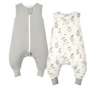 WYTbaby 2 Pack Saco de Dormir con Pies 1.0 Tog 100% Algodón Saco Dormir Bebe para Niños y Niñas, Fantasía Oso + Gris