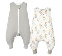 WYTbaby 2 Pack Saco de Dormir con Pies 1.0 Tog 100% Algodón Saco Dormir Bebe para Niños y Niñas, Fantasía Oso + Gris