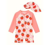WYTbaby Bañador para bebé con protección UV, de una pieza, mangas largas, con botones, ropa de baño UV para niños pequeños de 3 meses a 3 años, Rosa fresa., 6-9 meses