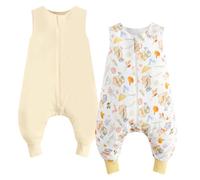 WYTbaby Saco de dormir con pies, 1,0 TOG, paquete de 2 unidades, saco de dormir para bebé, 100 % algodón, sin mangas, saco de dormir con pipa, para niños y niñas, amarillo + oso, 80 cm (2 unidades)