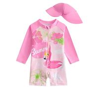 WYTbaby Traje de baño Baby Uv Ropa protectora con botones de una pieza de manga larga UV Traje de baño para niños pequeños 3 meses - 3 años, Pink Flamingo, 9-12 meses