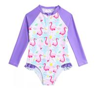 WYTbaby Traje de baño de una pieza de sirena de manga larga para niñas de 3 a 8 años, morado, 3-4 Años