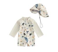 WYTbaby Traje de baño de una pieza para bebé, ropa de protección UV de manga larga para bebé niño con sombrero para el sol, beige, 6-12 meses