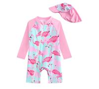 WYTbaby Traje de baño para bebé, de una pieza, con cremallera, protección UV, para niños pequeños, niñas, 3 meses - 3 años, Pink Flamingo, 3-6 meses