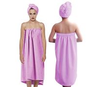 Wytino Toallas de baño de Esponja Ultra Absorbente, Conjunto de Turbante de Secado rápido con Cierre de Microfibra para señoras (Morado Claro)