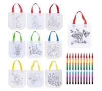 WYTNB 10Pcs Bolsa Infantil de Tela de Pintar,10Pcs Crayones Apilables, Bolsa de Tela No Tejida Graffiti, 12 Colores Lápices de Colores de Bloques de Construcción para Cumpleaños Infantil Regalo