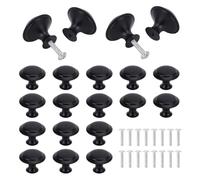 WYTNB 30mm Pomo para Armario Redondo, 16 Piezas Plateado Pomos Negros, Tiradores Cocina Redondos con 12 Piezas Tornillos de Montaje para Cajón, Gabinete, Armario