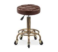 WYUYIWH Taburete redondo con ruedas para belleza, taburete redondo con reposapiés, taburete giratorio de estilo industrial de metal, taburete rodante redondo de ajuste de altura, taburete rodante para