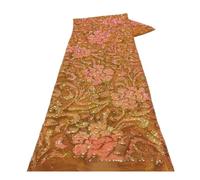 Wyvix 5 yardas de malla encaje bordada tela lentejuelas estilo étnico del Sudeste Asiático for vestido actuación(Orange)