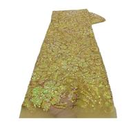 Wyvix 5 yardas de malla encaje bordada tela lentejuelas estilo étnico del Sudeste Asiático for vestido actuación(Yellow)
