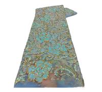 Wyvix 5 yardas de malla encaje bordada tela lentejuelas estilo étnico del Sudeste Asiático for vestido actuación(Blue)