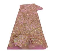 Wyvix 5 yardas de malla encaje bordada tela lentejuelas estilo étnico del Sudeste Asiático for vestido actuación(Pink)