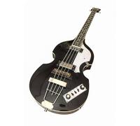 Wyvix Bajo eléctrico tipo violín de 4 cuerdas, escala corta 41 pulgadas, cuerpo hueco tilo con apariencia arce flameado y mástil(Black)