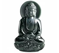 Wyvix Colgante de Amitabha jade tinta hetiana antigua natural, collar grande Buda nefrita negra 60 mm, amuleto luz infinita tallado a mano for hombres