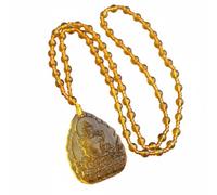 Wyvix Colgante de Buda cristal amarillo hielo, collar la suerte color citrino tallado a mano, amuleto que atrae riqueza for hombres y mujeres(ChangShouFo)