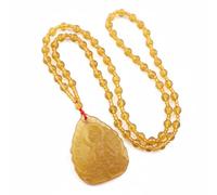 Wyvix Colgante de Buda cristal amarillo hielo, collar la suerte color citrino tallado a mano, amuleto que atrae riqueza for hombres y mujeres(LianHuaSheng)