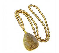 Wyvix Colgante de Buda cristal amarillo hielo, collar la suerte color citrino tallado a mano, amuleto que atrae riqueza for hombres y mujeres(WenShu)