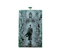 Wyvix Colgante de Buda jadeíta agua azul grado A, collar tallado doble cara, amuleto Zen grabado con precisión(35x 23x 2.8mm)