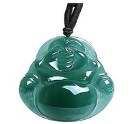 Wyvix Colgante de Buda jadeíta agua azul grado A, pequeño collar Maitreya sonriente 28 mm, delicado amuleto la suerte verde azulado for mujeres