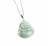 Wyvix Colgante de Buda sonriente jadeíta grado A, collar Maitreya verde claro 29 mm, amuleto for mujer