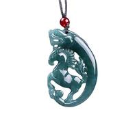 Wyvix Colgante de caballo tallado hueco jadeíta agua azul grado A, amuleto éxito 46 mm, collar del zodíaco verde azulado certificado
