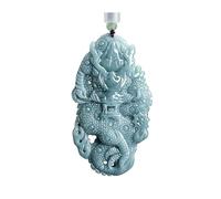 Wyvix Colgante de dragón jade Agua azul, collar del zodiaco extra pesado tallado a mano 80 g, amuleto poder piedra verde azulado enorme for hombres