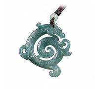 Wyvix Colgante de dragón jadeíta agua azul natural, collar del zodíaco tallado retro, amuleto auspicioso color verde azulado profundo for hombres y mujeres